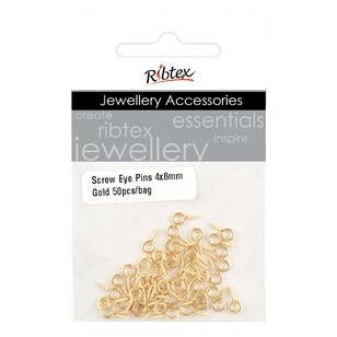 Ribtex Jewellery Findings Screw In Eye Loop 50 Pack Gold 4 x 8 mm