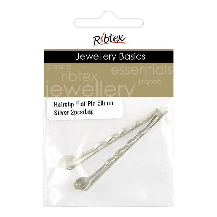 Ribtex Jewellery Stringing Metal Hairclip Flat Pin 2 Pack