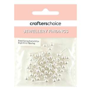 Crafters Choice Round Earring Stud with Eye 50 Pack Bright Silver 5 mm