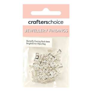Crafters Choice Butterfly Earring Back 50 Pack Bright Silver 6.3 mm
