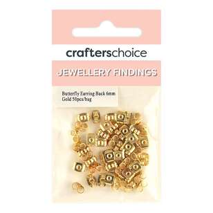 Crafters Choice Butterfly Earring Back 50 Pack Gold 6.3 mm