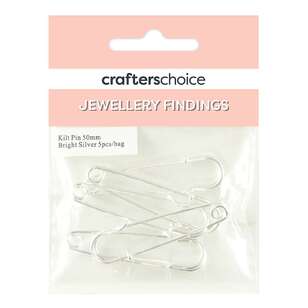 Crafters Choice Kilt Pin Brooch 5 Pack Bright Silver 50 mm