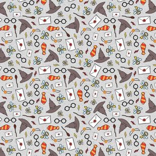 Harry Potter Charms Cotton Fabric Grey & Multicoloured 112 cm