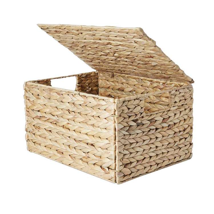 Living Space Collapsible Basket With Lid Natural 35 x 27 x 20 cm
