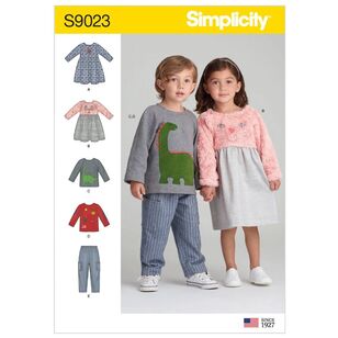 Simplicity Sewing Pattern S9023 Toddlers' Dress, Tops and Pants White 6 Months - 4 Years