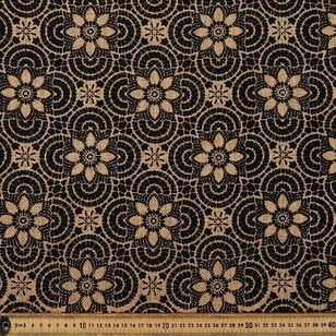 Geo Floral Printed Hessian Fabric Black 120 cm