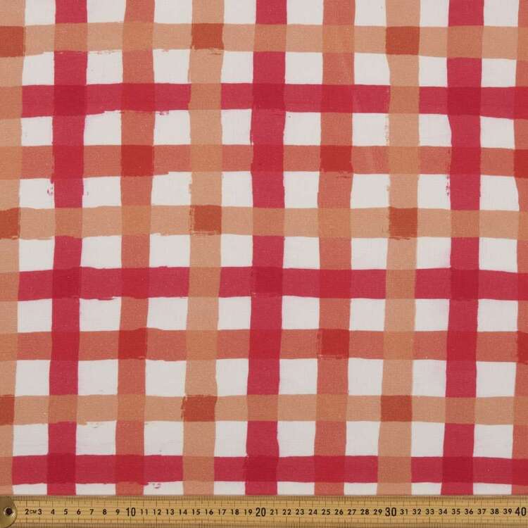 Oasis Living Gingham Check Canvas Coral 150 cm