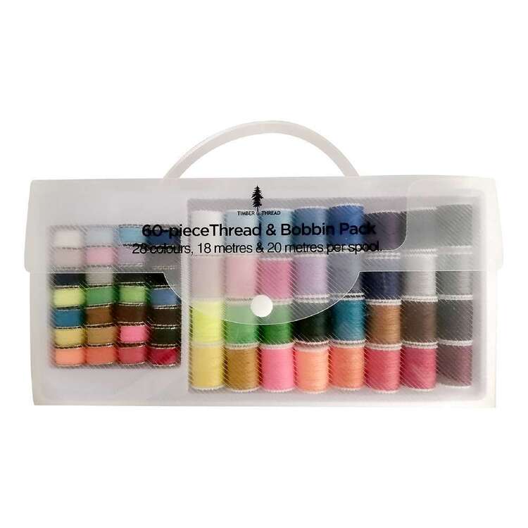 Timber & Thread 60 Piece Thread & Bobbin Kit Multicoloured