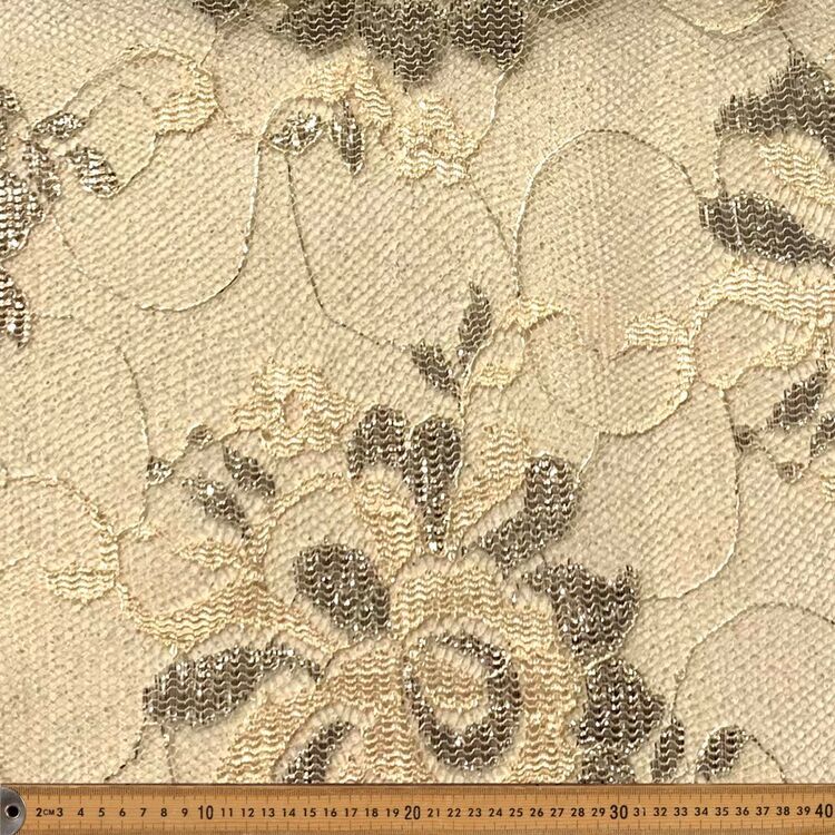 Floral Embroidered 150 cm Artemis Lace Fabric Cream & Silver 150 cm