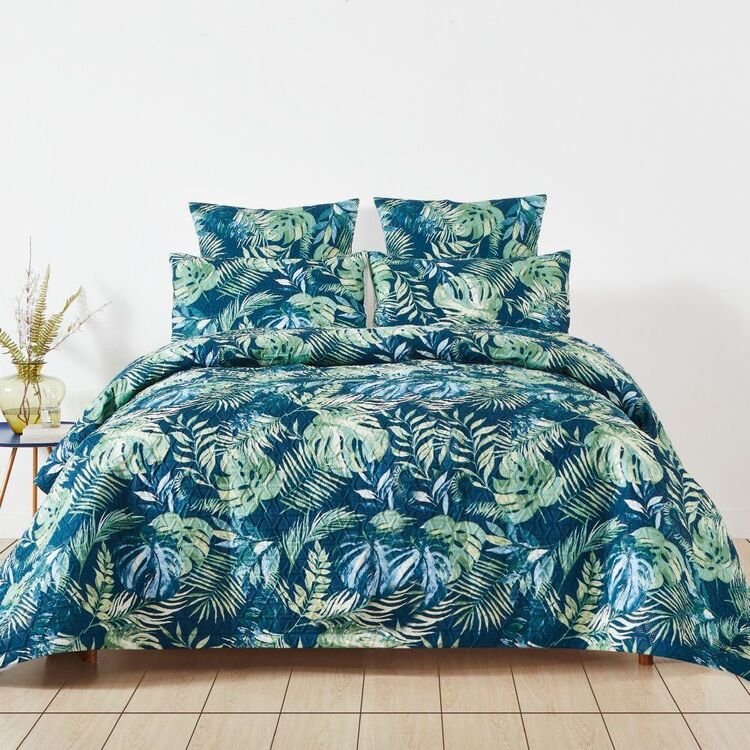 Eminence Tropical Palm Quilted Quilt Cover Set Green
