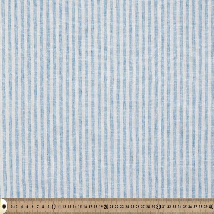 Stripe Printed 145 cm Polando Easy Care Linen Feel Fabric Blue 145 cm