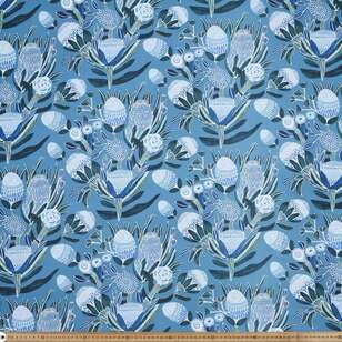 Kirsten Katz Weatherproof Blue Banksia Fabric Teal 150 cm