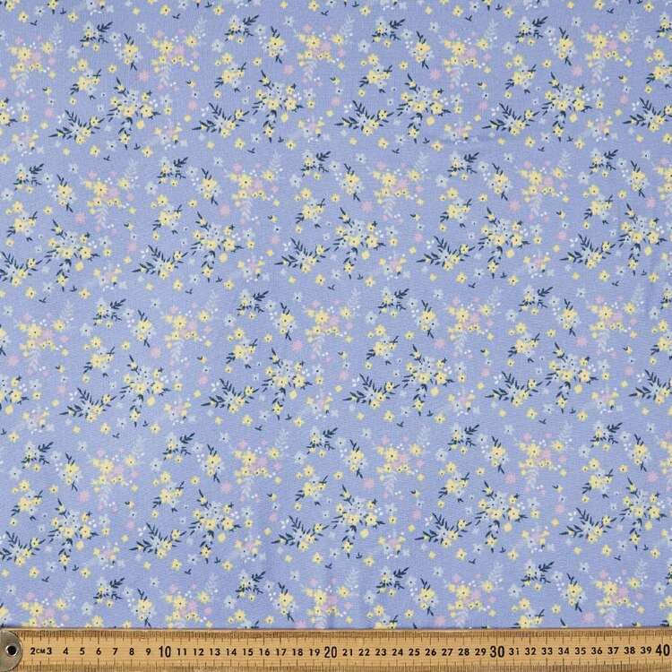 Pretty Flowers Printed 148 cm Brushed Double Knit Fabric Blue 148 cm