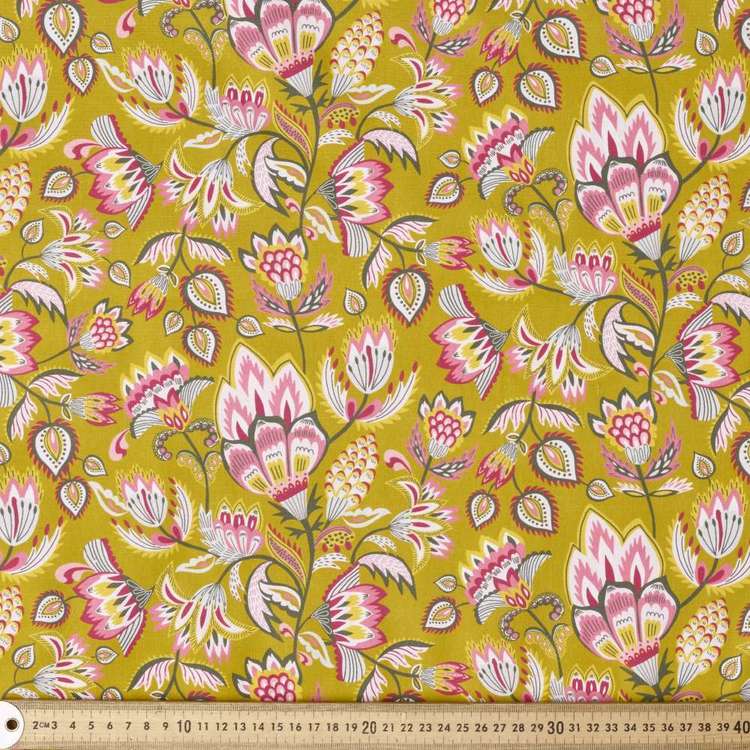Kirsten Katz Vintage Folk Floral Mustard Cotton Fabric