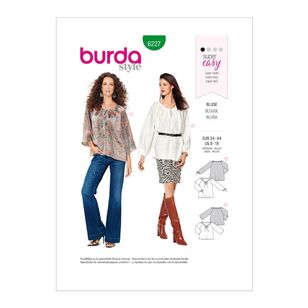 Burda Pattern 6227 Misses' Blouse With Drawstring Neckline 8 - 18