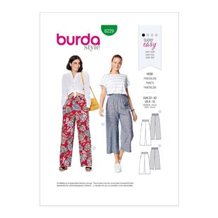 Burda Pattern 6229 Misses' Pull-On Pants In Two Lengths 8 - 18