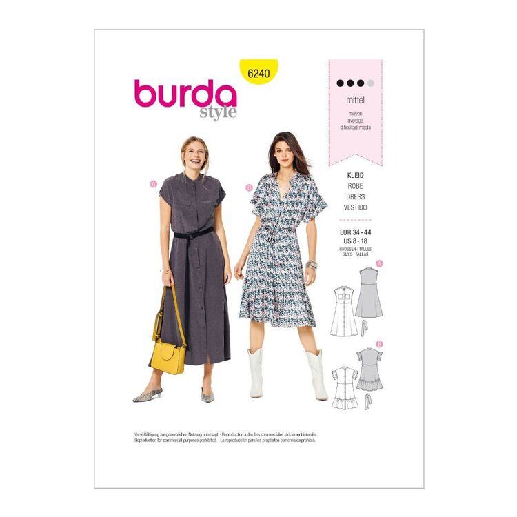 Burda Pattern 6240 Misses' Dresses With Front Button Fastening
