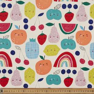 Fruity Face Printed 112 cm Buzoku Cotton Duck Fabric Seeded Natural 112 cm