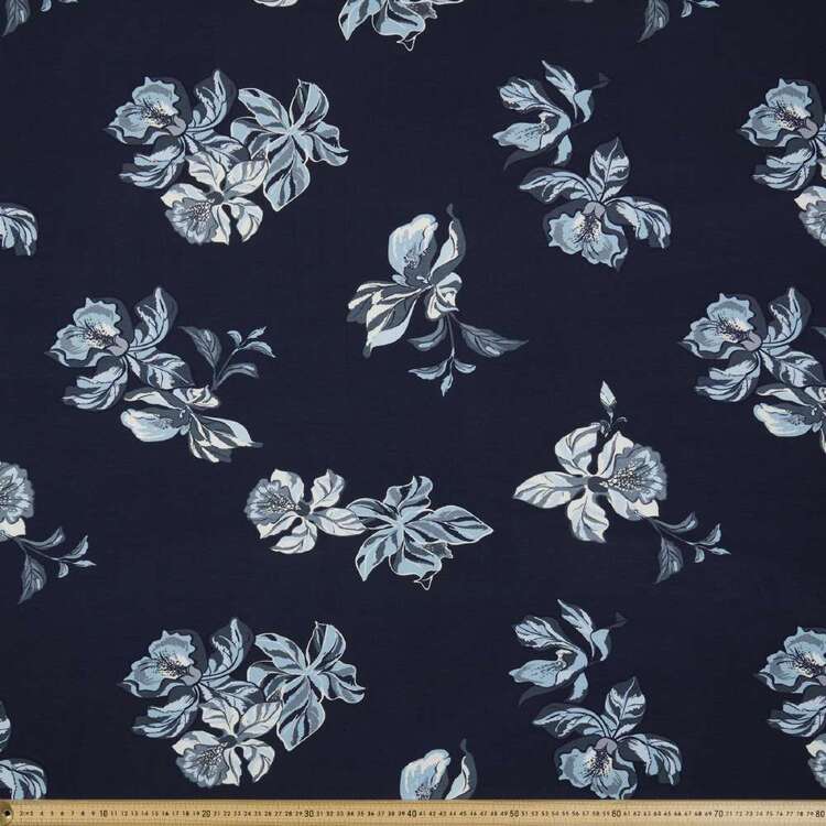 Navy Floral Printed 148 cm Rayon Spandex Knit Fabric