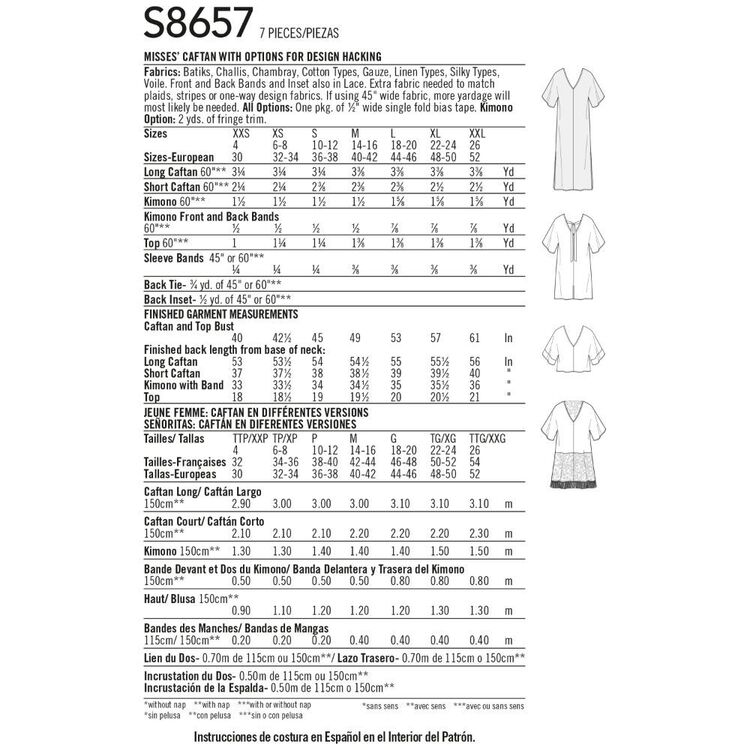 Simplicity Pattern S8657 Misses' Caftan with Options for Design Hacking XX Small - XX Large