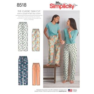 Simplicity Pattern S8518 Girls' and Misses' Slim Fit Lounge Pants XX Small - XX Large