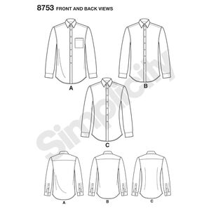 Simplicity Pattern S8753 Men's Classic, Modern and Slim-Fit Shirt