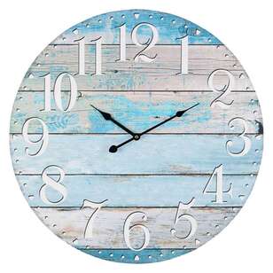 Cooper & Co Washed Coastal MDF Clock Blue 58 cm