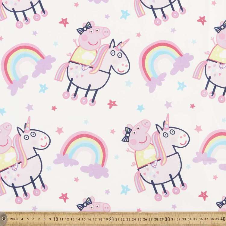 Peppa Pig Unicorn Rainbow Cotton Fabric Pink & White 150 cm
