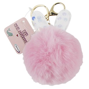 Rabbit Shape Pom Pom Keychain Pink