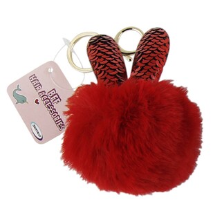 Rabbit Shape Pom Pom Keychain Red
