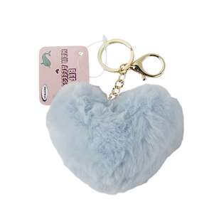Heart Shape Pom Pom Keychain Blue