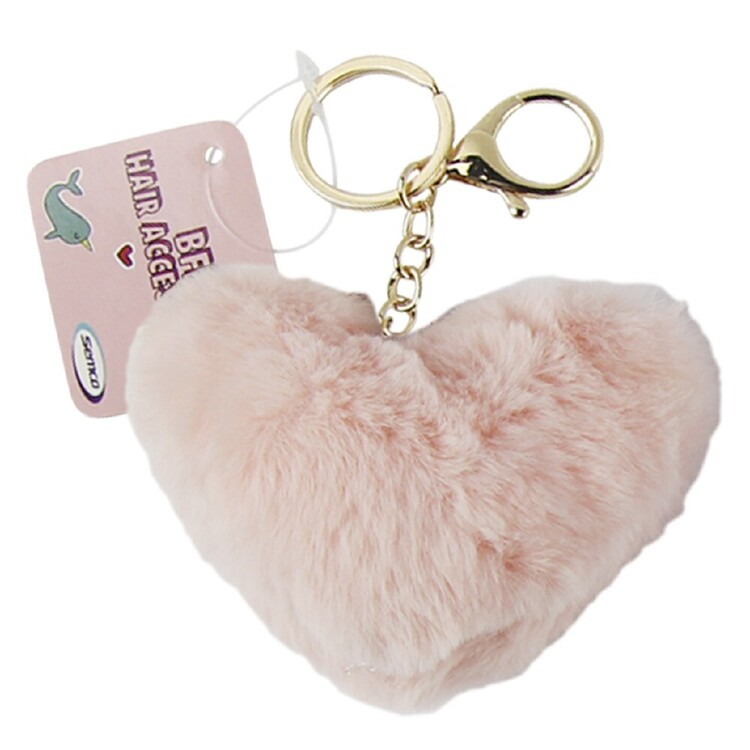 Heart Shape Pom Pom Keychain Pink