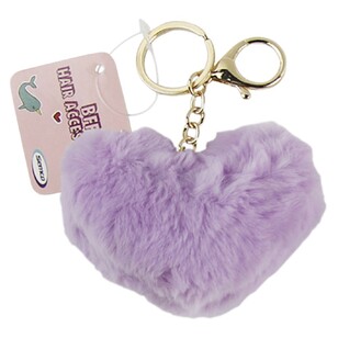 Heart Shape Pom Pom Keychain Purple