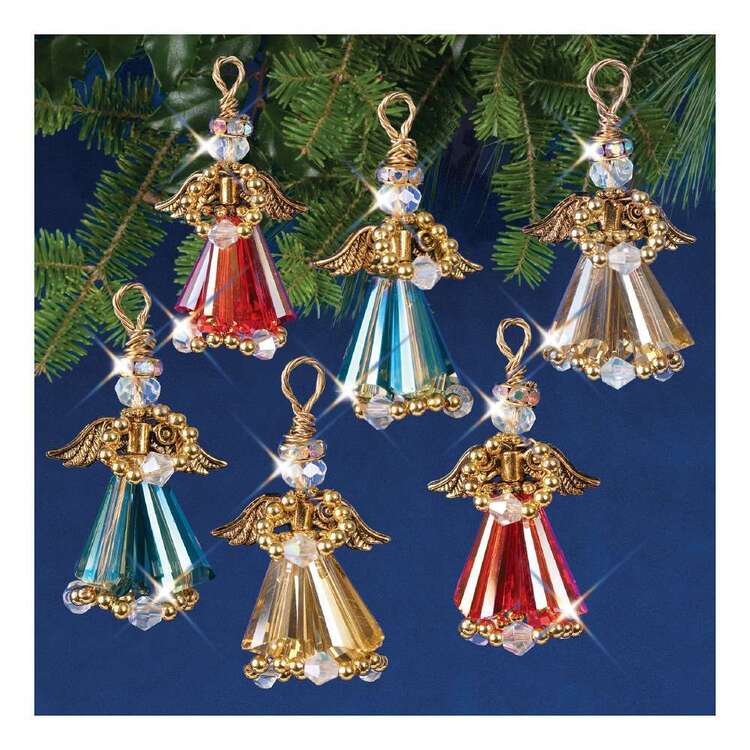 Solid Oak Christmas Gold Crystal Angels Ornament Kits Multicoloured
