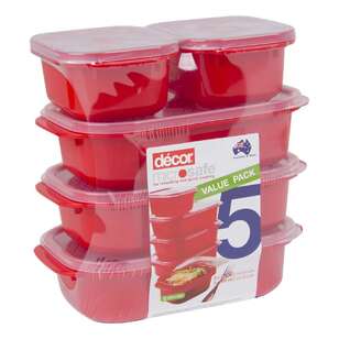 Décor Microsafe 5 Piece Oblong Container Set Red