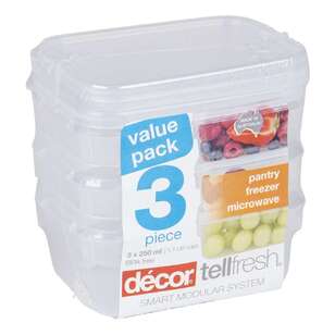 Décor Tellfresh 1L Set Of 3 Oblong Container Set Clear 1 L