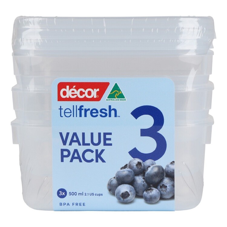 Décor Tellfresh 500mL Oblong Container Set Of 3 Clear 500 mL