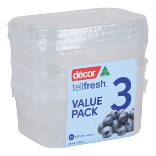 Décor Tellfresh 500mL Oblong Container Set Of 3 Clear 500 mL