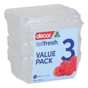 Décor Tellfresh 250mL Oblong Container Set Of 3 Clear 250 mL