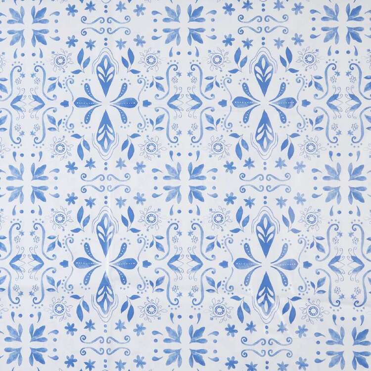 Ladelle Blue Tile Printed Tabletone White 149 cm