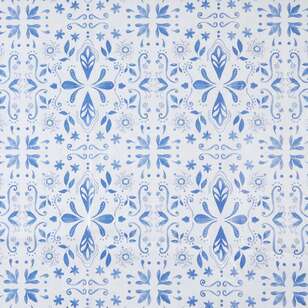 Ladelle Blue Tile Printed Tabletone White 149 cm