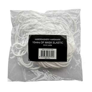 Haberdashery Hardware Tubular Mask Elastic White 3 mm x 10 m