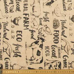 Farmers Market Printed Hessian Fabric Black & Natural 120 cm