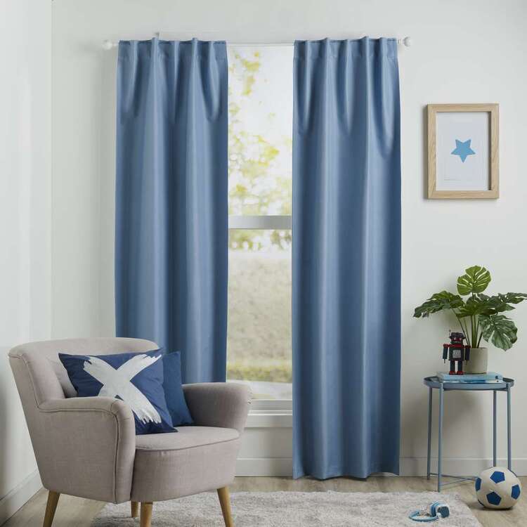 KOO Kids Archie Blockout Concealed Tab Curtains Blue