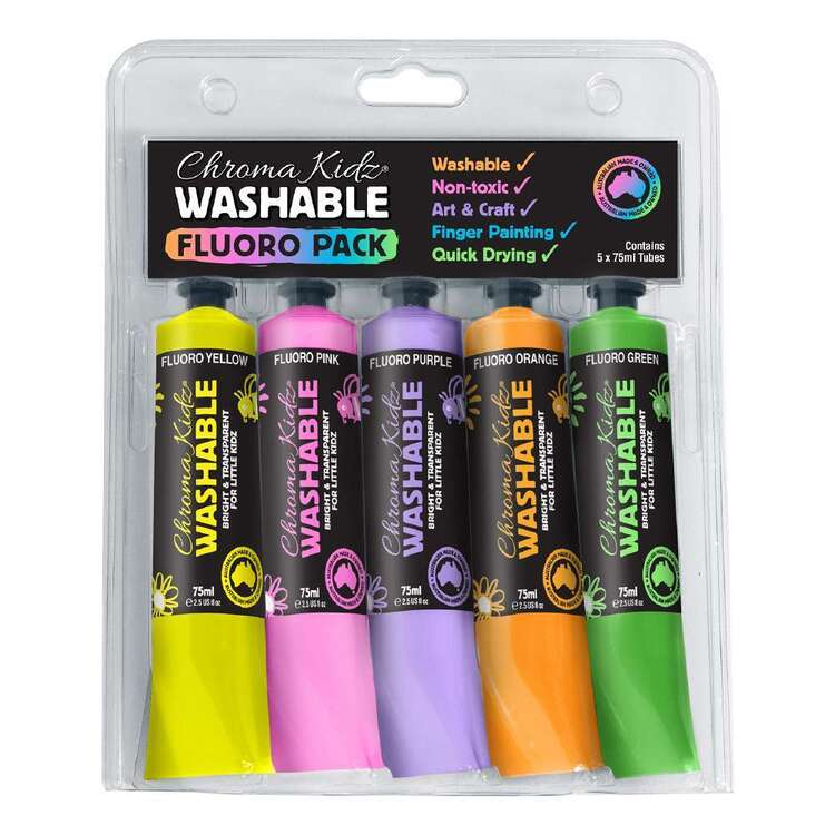 Chroma Kidz Washable Fluoro Paint Set 5 Pack Fluro 75 mL