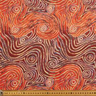 Warlu Mina Mina Dreaming Cotton Canvas Fabric #2 Orange & Earth 150 cm