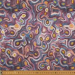 Warlu Yarla Jukurrpa (Bush Potato Dreaming) 150 cm Cotton Canvas Fabric Pink, Blue & Yellow 150 cm