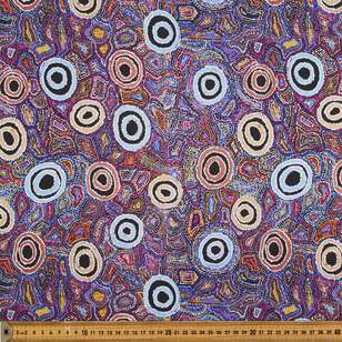 Warlu Yumari Jukurrpa (Yumari Dreaming) 150 cm Cotton Canvas Fabric Blue, Yellow & Purple 150 cm