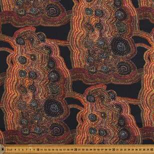 Warlu Mina Mina Jukurrpa (Mina Mina Dreaming) 150 cm Cotton Canvas Fabric Black & Orange 150 cm