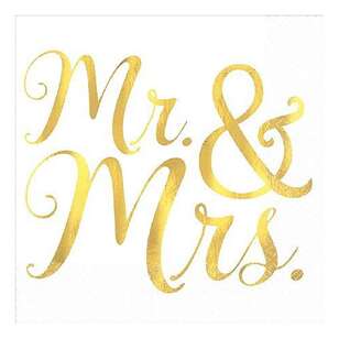 Amscan Wedding Mr. & Mrs. Beverage Napkins 16 Pack Multicoloured